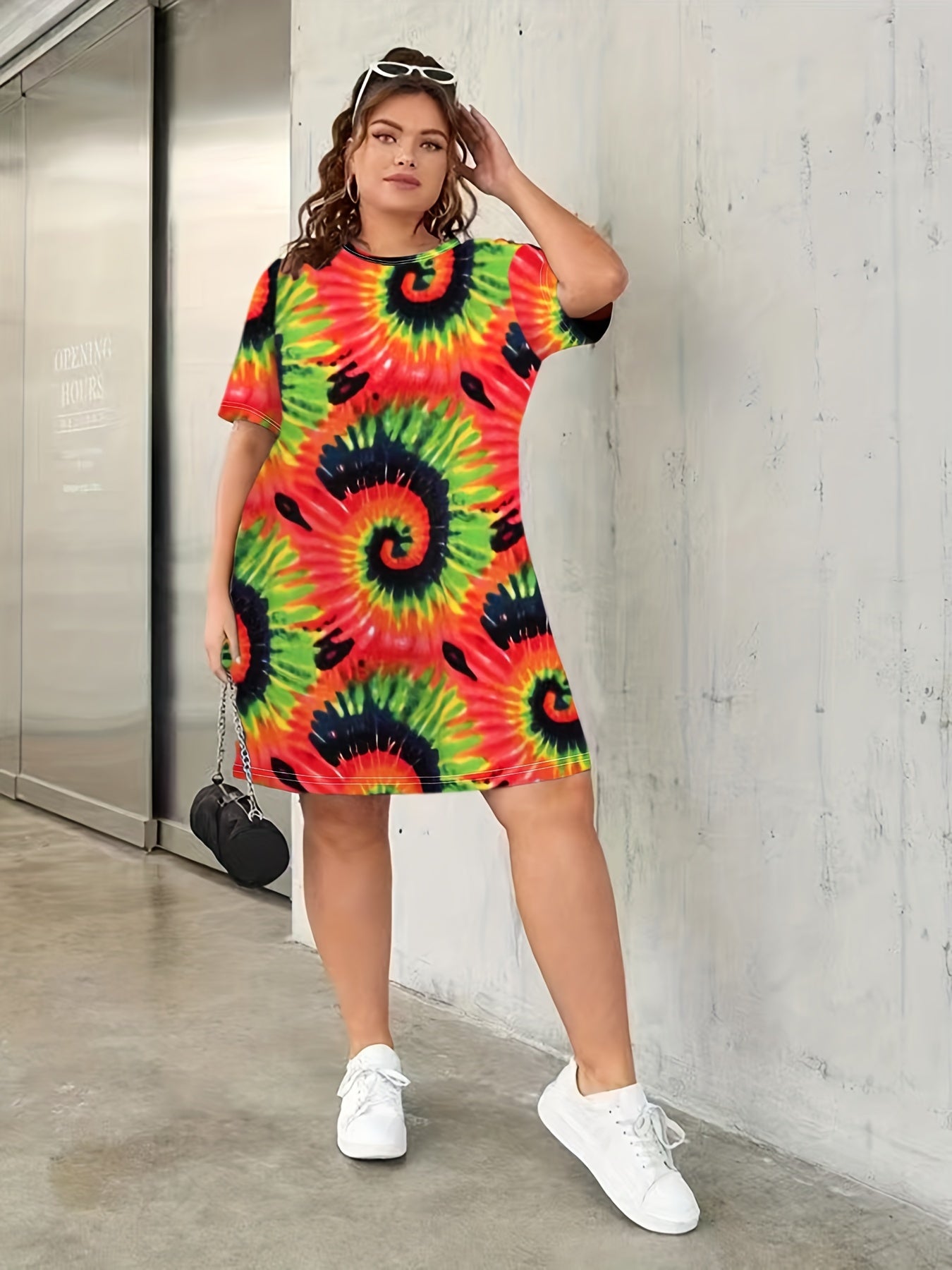  Ombre Tie Dye Geo Print Short Sleeve Comfort Home Wear Dress