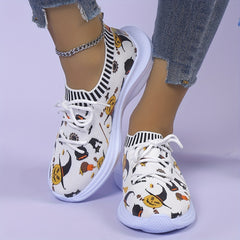 Halloween Pumpkin Print Mesh Running Shoes