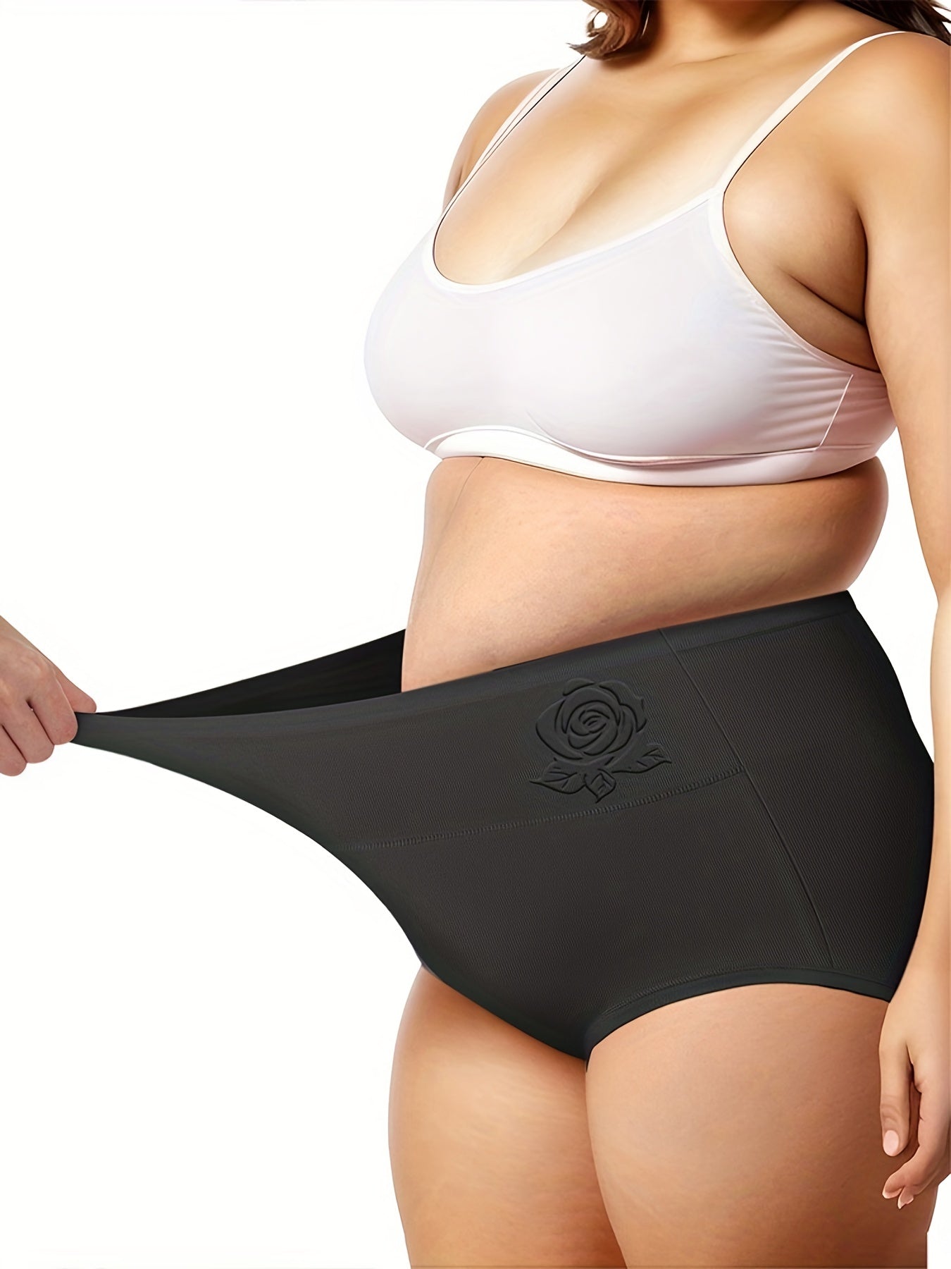  Women's Rose Embossed High Waisted Tummy Control Panty