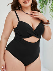  Sexy Swimsuit Women's Solid Cut Out Twist Front One Piece