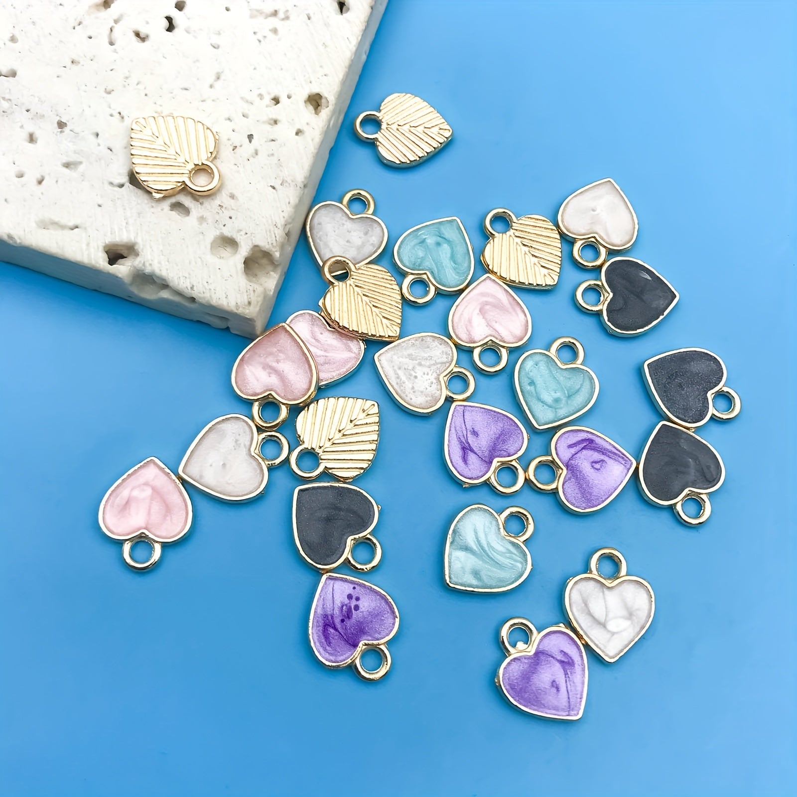 Enamel Heart Shaped Charms Pendants Set for DIY Jewelry Making