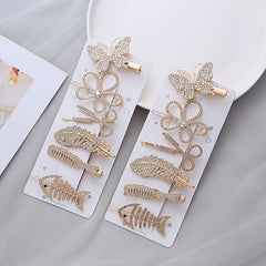 6Pcs Faux Pearl Butterfly Hairpin Crystal Acrylic Hair Clips Vintage Barrettes