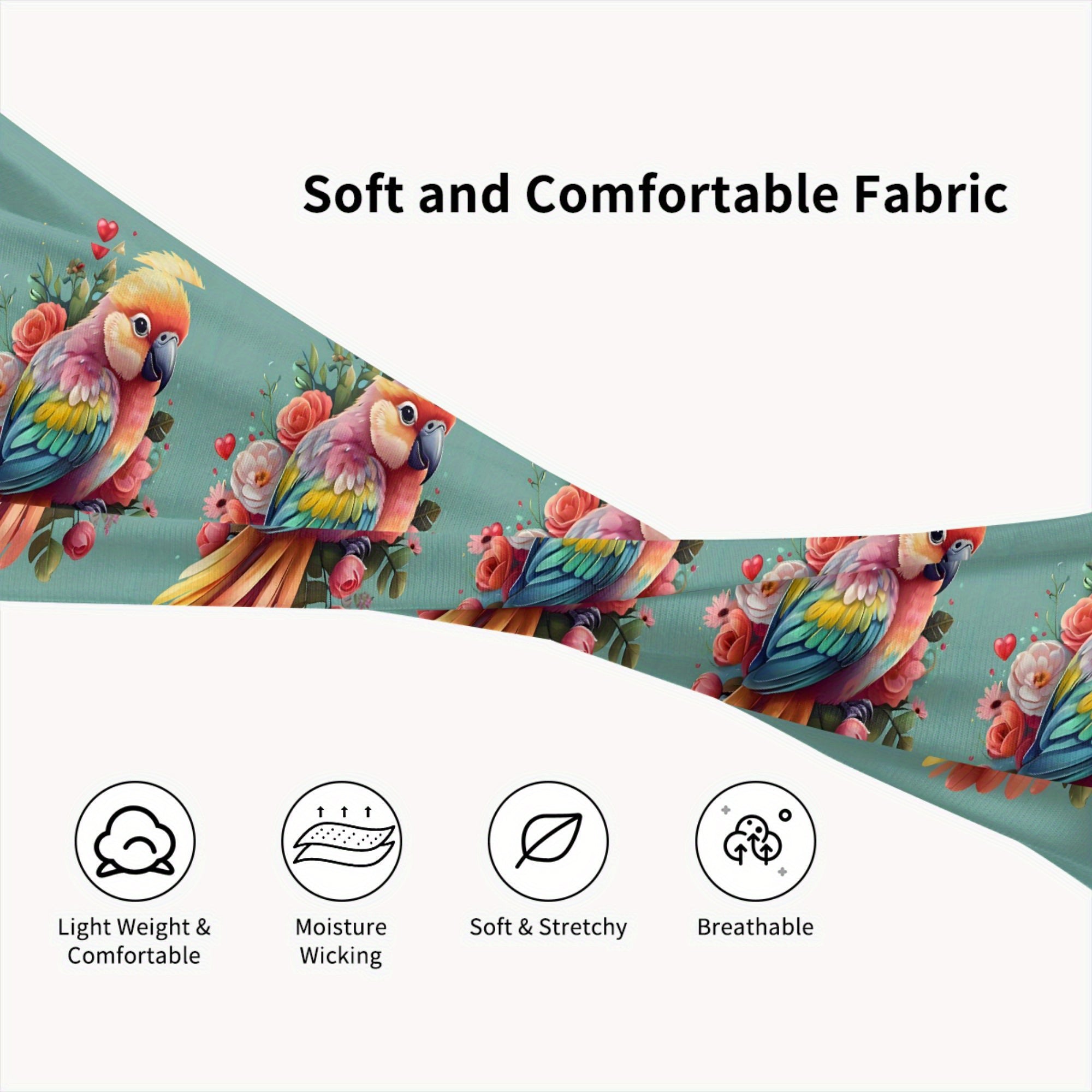 Parrot & Floral Print Sports Headband - Sweat Wicking & Stretchy