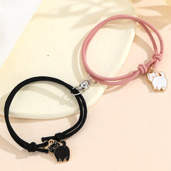 2 Pcs Cat Couple Bracelet Set Adjustable Braided Bracelet