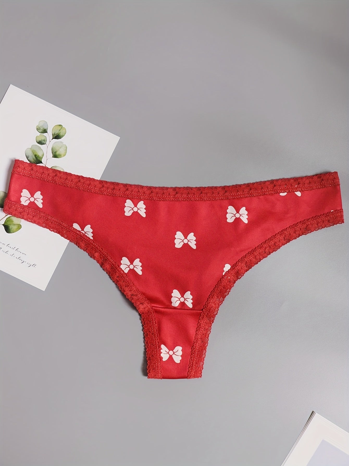 5 Pack Plus Size Women's Floral & Heart Print Lace Thongs Set