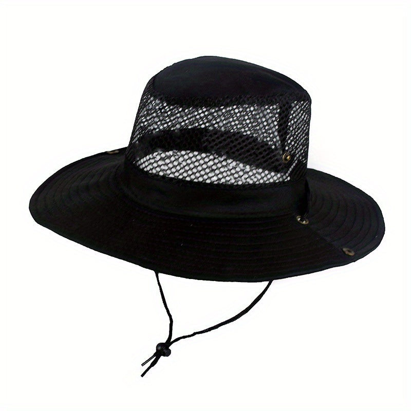 Mesh Hollow Out Bucket Hat Breathable Wide Brim UV Protection Sun Hat