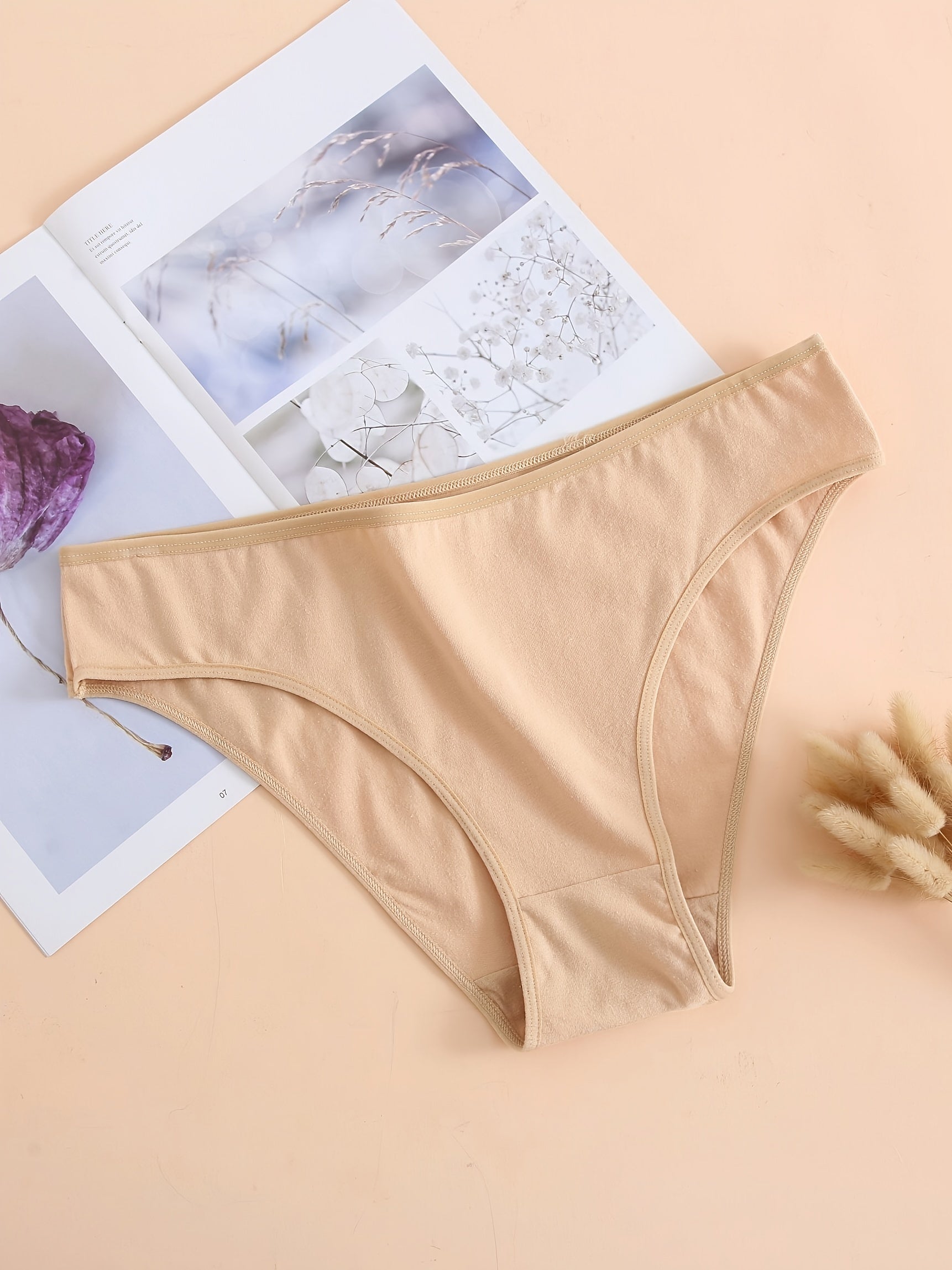6 Pack Plus Size Basic Panties Set Women's Plus Solid Medium Panties