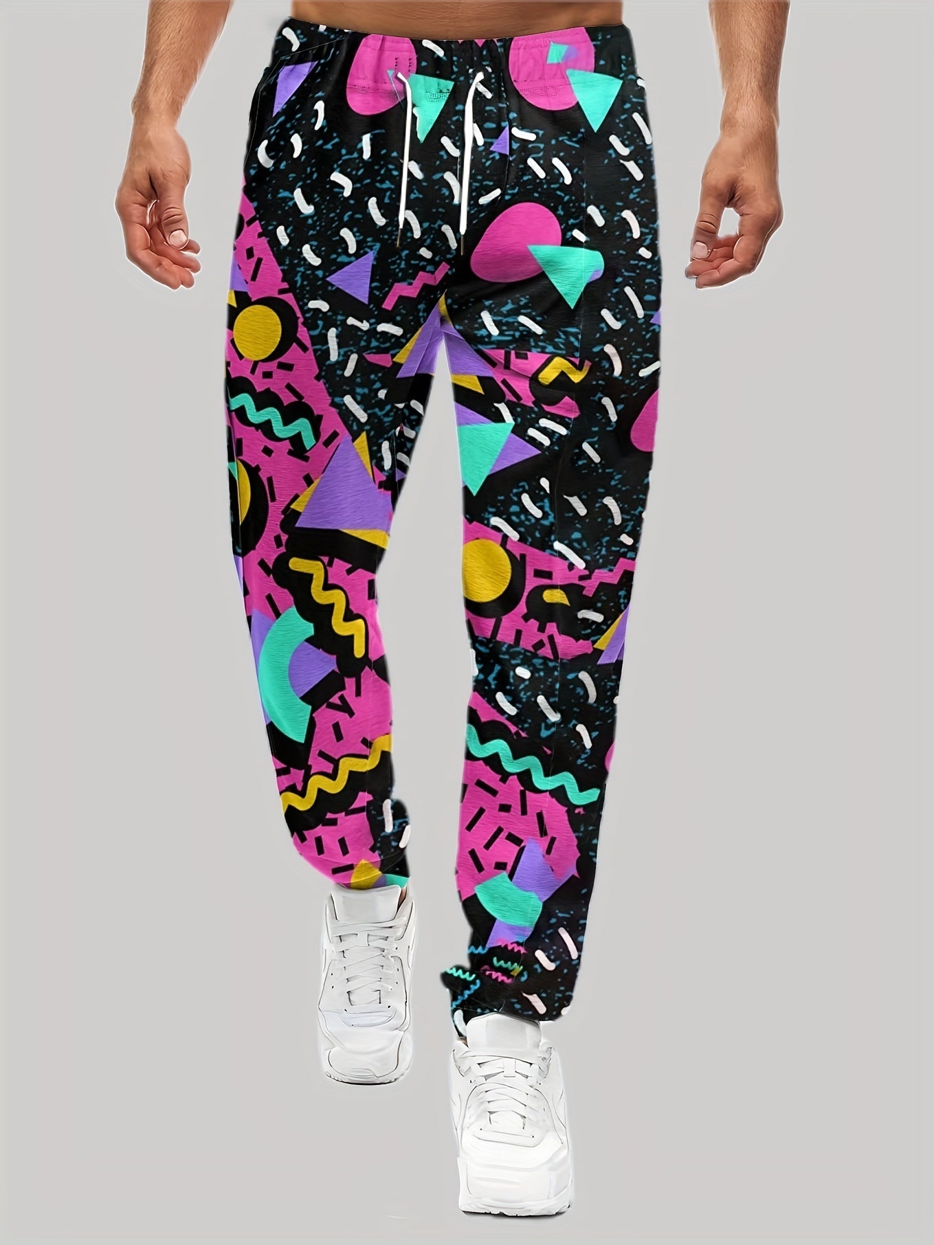Men's Geometric Print Active Pants Contrast Graphic Casual Pants