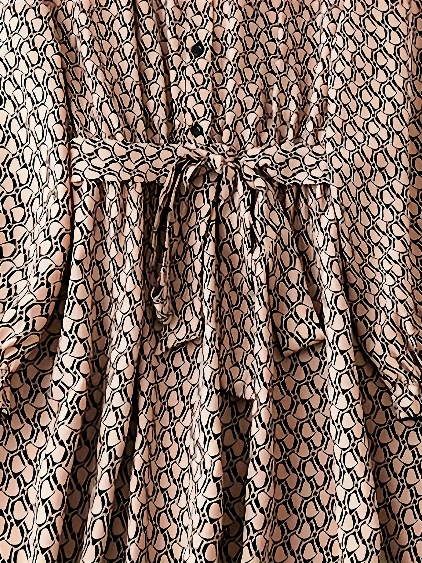  Allover Print Lantern Sleeve Casual Dress with Belt