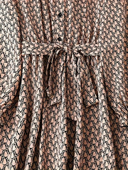  Allover Print Lantern Sleeve Casual Dress with Belt