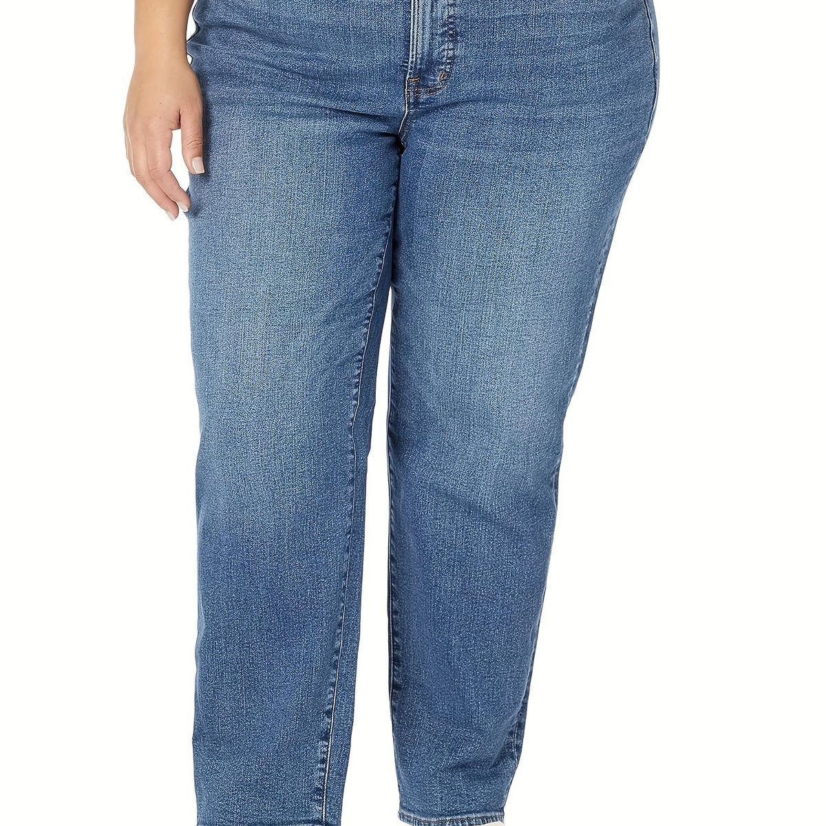 Washed Button Fly High Rise Straight Leg Jeans