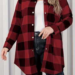  Plaid Print Long Sleeve Tunic Shirt