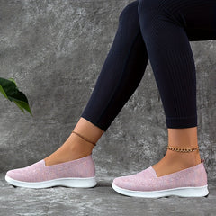 Solid Mesh Breathable Walking Shoes Lightweight Slip On Sport Flat Shoes Women's