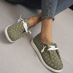 Women's Polka Dot Pattern Canvas Shoes Lightweight Green Walking Shoes