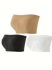 3pc Strapless Bandeau Bras Comfy & Stretch Everyday Bra Women's Lingerie