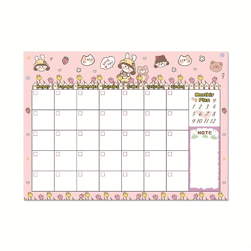 Pink Monthly Planner Calendar Tear Off Organizer For Work Study Events