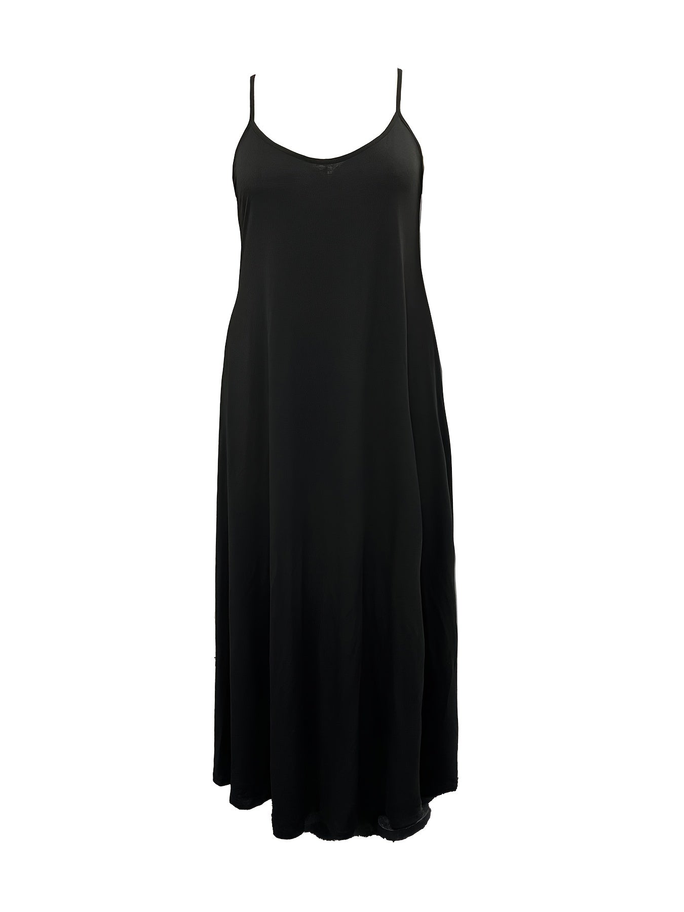  Casual Cami Dress Women's Plus Plain Round Neck Slight Stretch