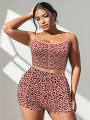  Leopard Print Bra & Shorts Lingerie Set