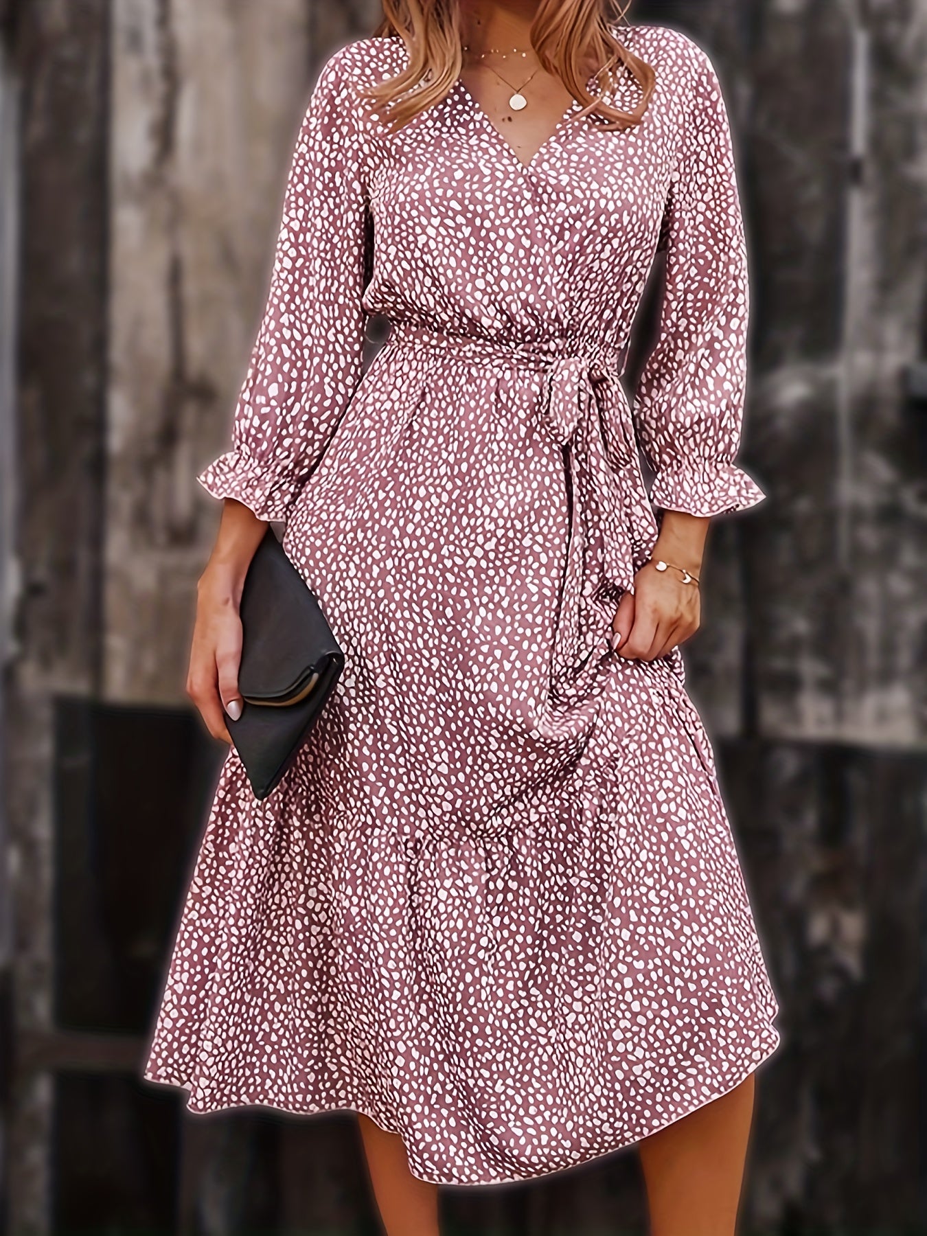  Boho Flounce Sleeve Dress