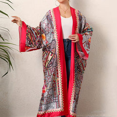  Boho Kimono Scarf Print Bat Sleeve Beach Cover