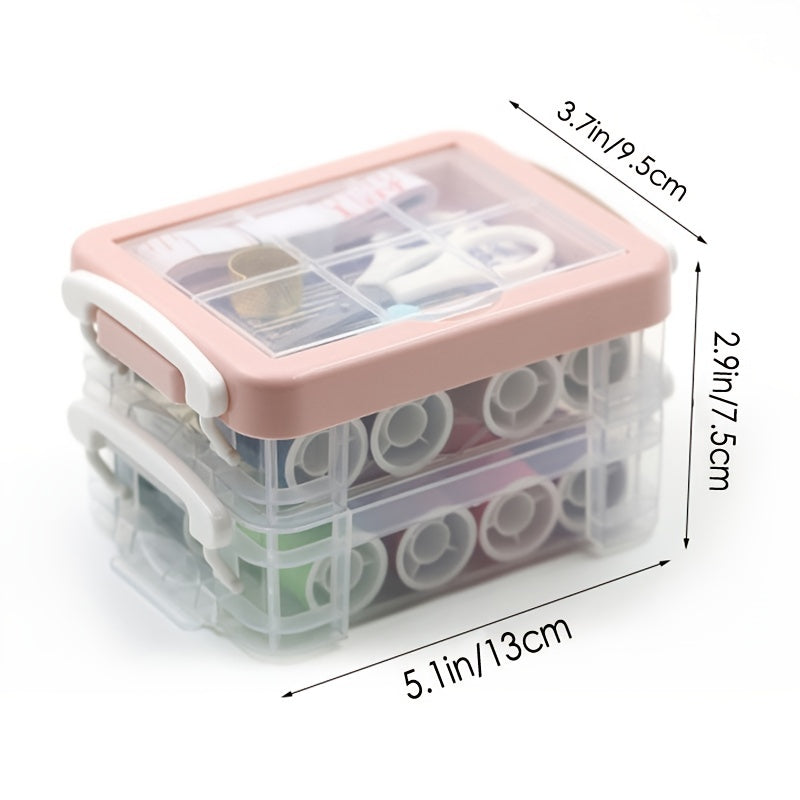Transparent Three layer Sewing Box Sewing Tool Set Mini Scissors Button Thread