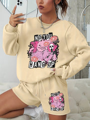  Women's Halloween Graphic Print Sweatshirt & Shorts Set