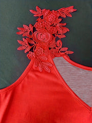  Tie Dye V Neck Tank Top with Lace Panel