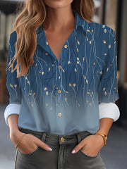  Ombre Floral Print Long Sleeve Button Up Shirt