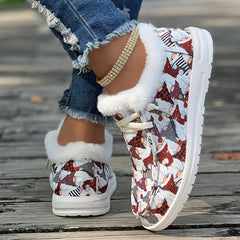 Christmas Santa Claus Print Women's Sneakers Warm Slip On Walking Shoes