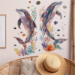 Watercolor Coral & Dolphin Wall Decal Easy Peel & Stick