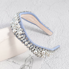 Pearls Beaded Rhinestone Hairband Headpiece for Women Girls