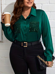  Sequin Satin Button Up Blouse