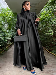 Satin Bat Sleeve Maxi Caftan Dress