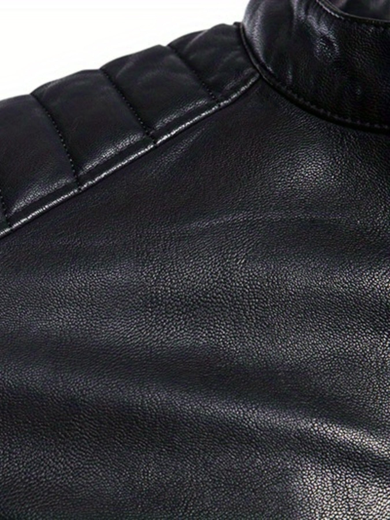 Men's Casual PU Biker Jacket Stand Collar Zipper Pocket Faux Leather Jacket Coat