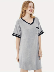  Colorblock Stripe Print V Neck Short Sleeve Dress