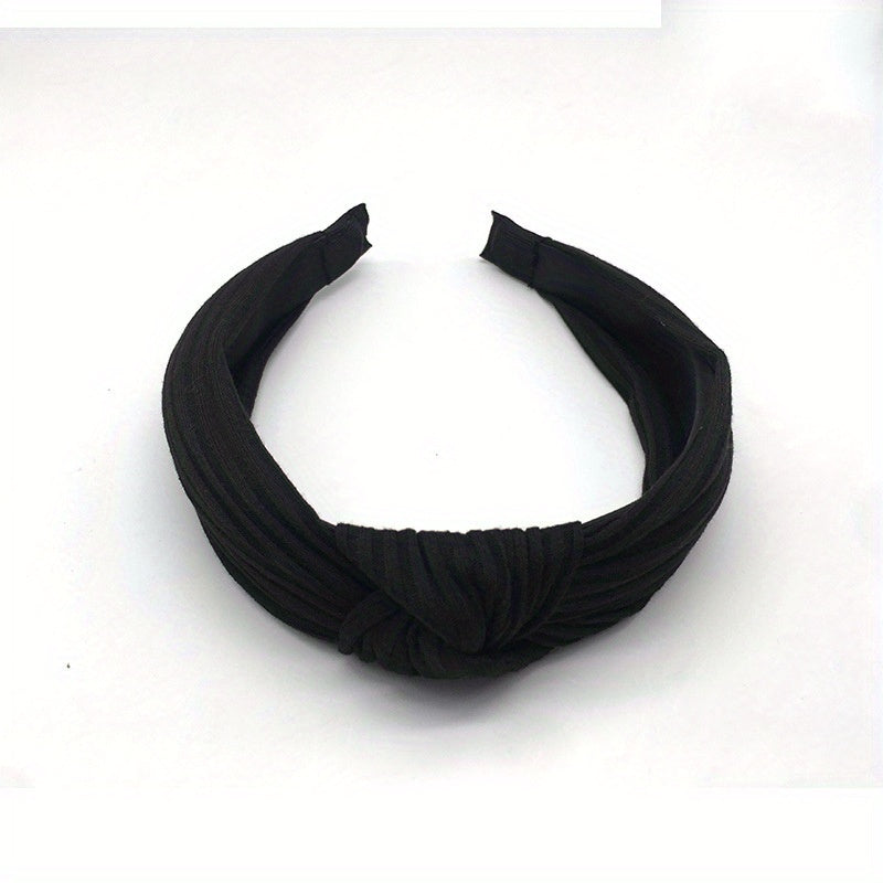Cross Knotted Ribbed Headband Wide Fabric Headdress Solid Hair Band