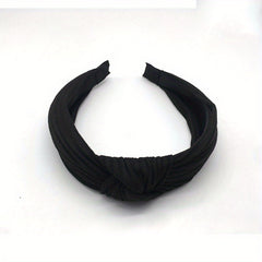 Cross Knotted Ribbed Headband Wide Fabric Headdress Solid Hair Band