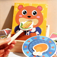 Wooden Bear Feeding Game w/ Fruits & Vegetables