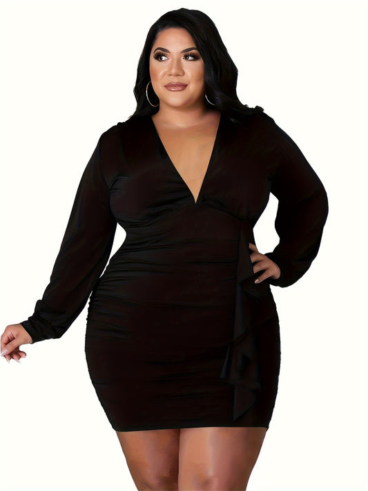  Women's Bodycon Midi Dress With Ruffle Trim