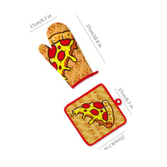 2pcs Pizza Pattern Oven Mitts Kitchen Baking Gloves