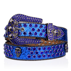 Dark Skull Rivet Belt Rhinestone Decor Glitter PU Belt Hip Hop Jeans Pants Belt