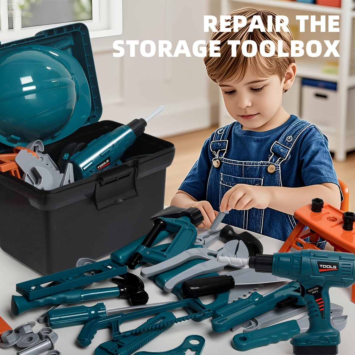 Kids' Simulation Tool Set with Toy Drill Bit and Storage Box