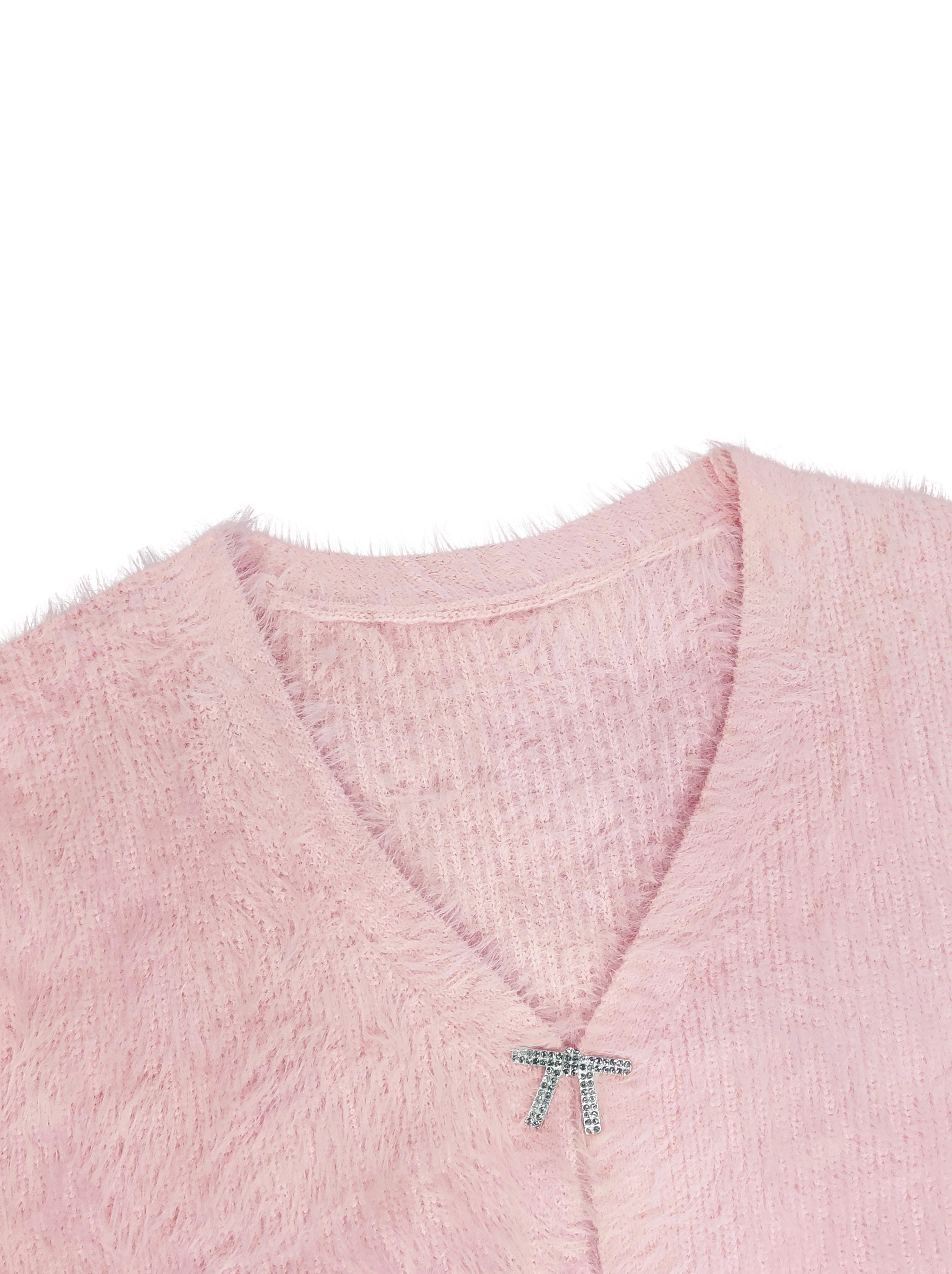  Casual Cardigan Women's Solid Faux Fur Bow Long Sleeve Open Front