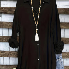  Solid Long Sleeve Button Up Tunic Shirt Top