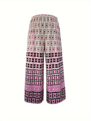  Colorblock Geometric Print Dress & Pants Outfits 2 Piece Set