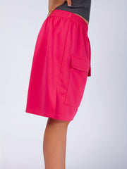  Solid Elastic Side Split High Rise Shorts