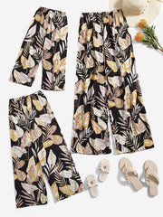  Tropical Print Wide Leg Trousers