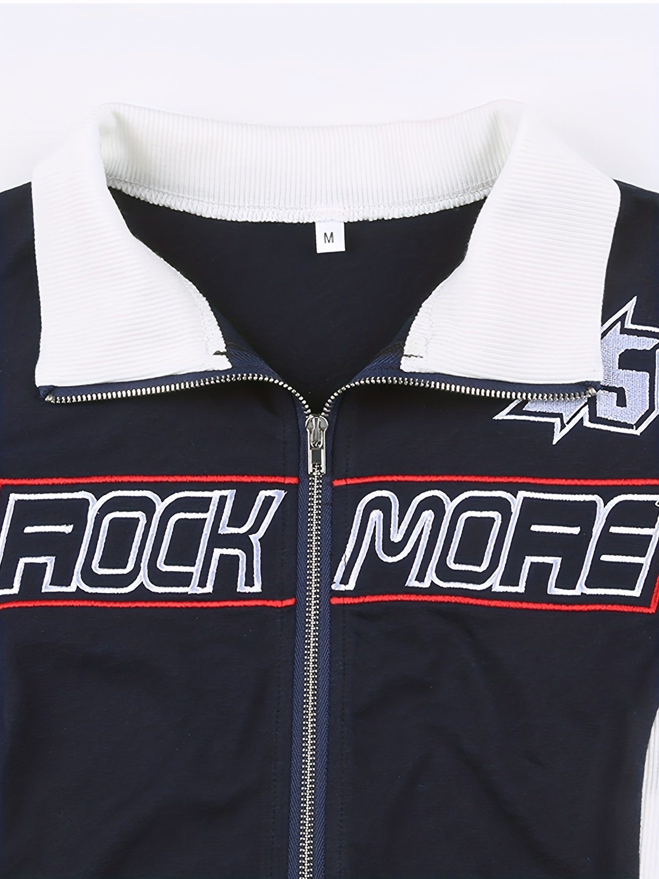 Letter Print Block Zip Up Long Sleeve Y2K Top