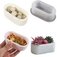 Oval Jewelry Storage Box Silicone Mold DIY Candle Jar Making Plaster Resin Vase