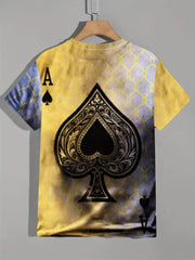 Men's Poker Print Graphic T-shirt Crew Neck Tee